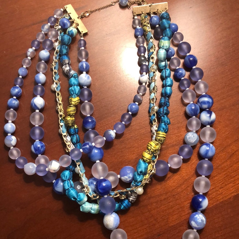 Blue beaded chunky statement necklace